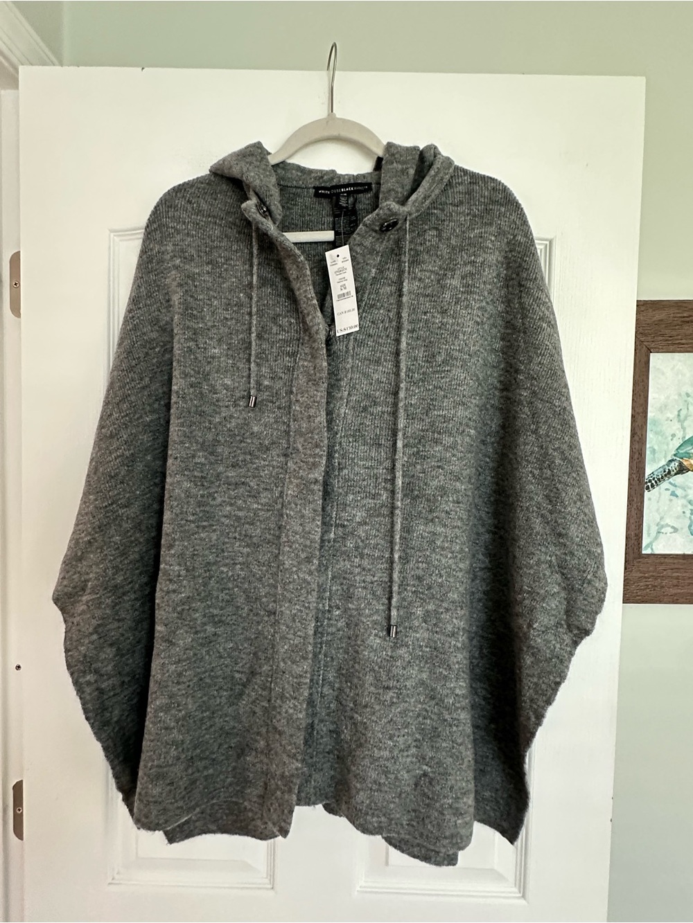 White House Black Market NWT Gray Hooded Button up Poncho! Size S/M